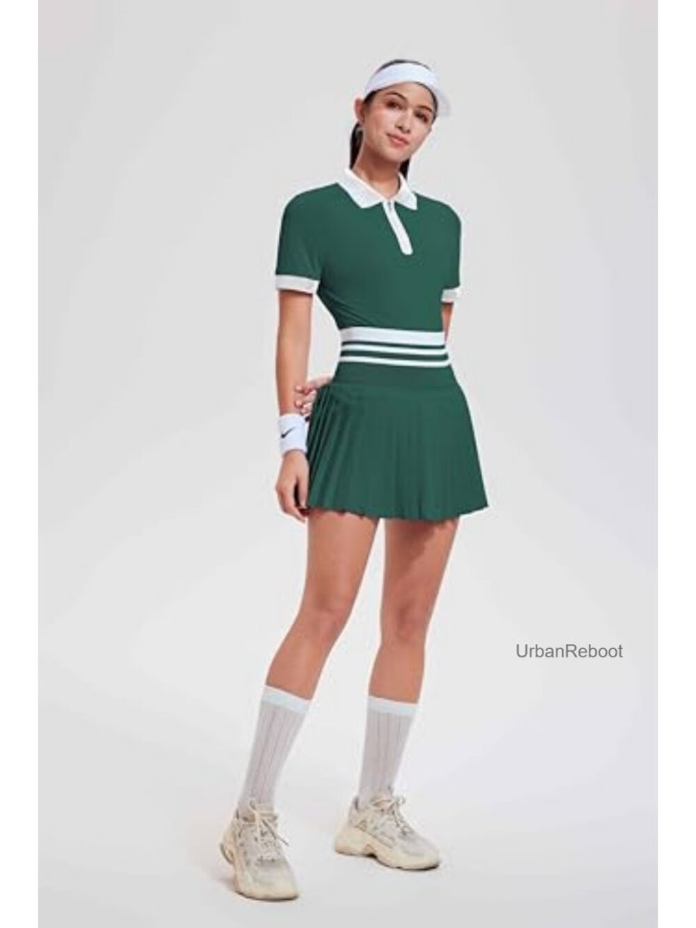 Women's Tennis Skirt Set High Waisted Golf Polo Two Piece Outfit with Pockets - Picture 2 of 6